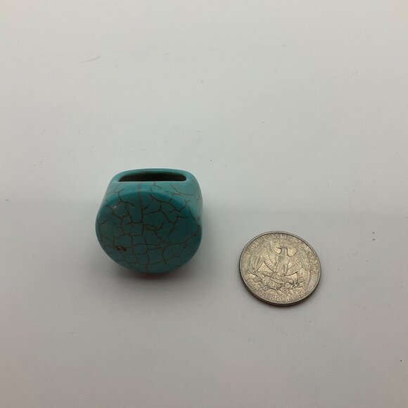 VTG Chunky Artisan Handmade Turquoise Color tone Round Ceramic Ring Plus size 9. - Picture 5 of 9